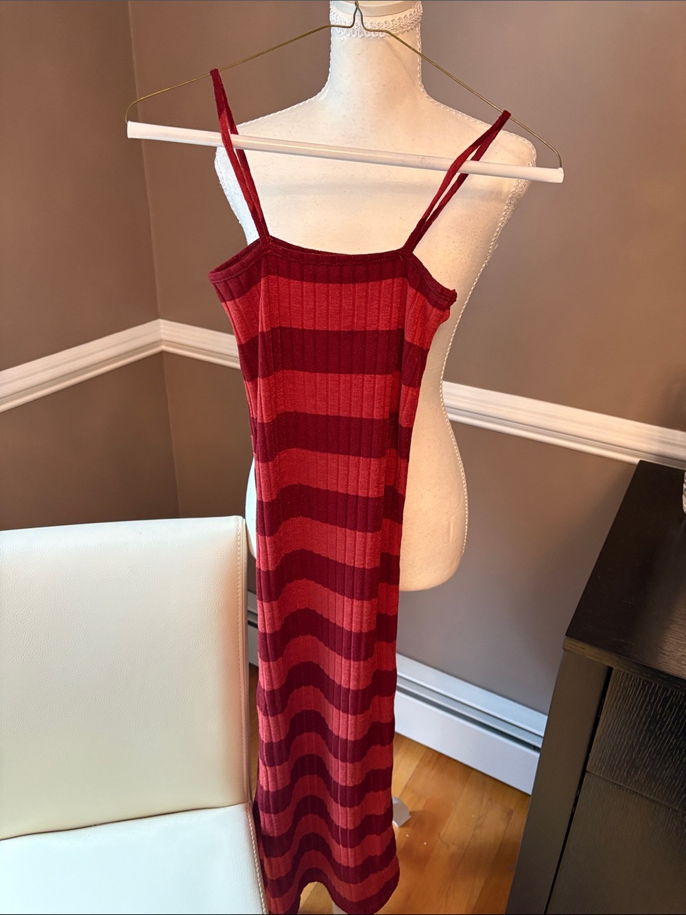 BUCKETLIST Red Striped Ribbed Maxi Dress